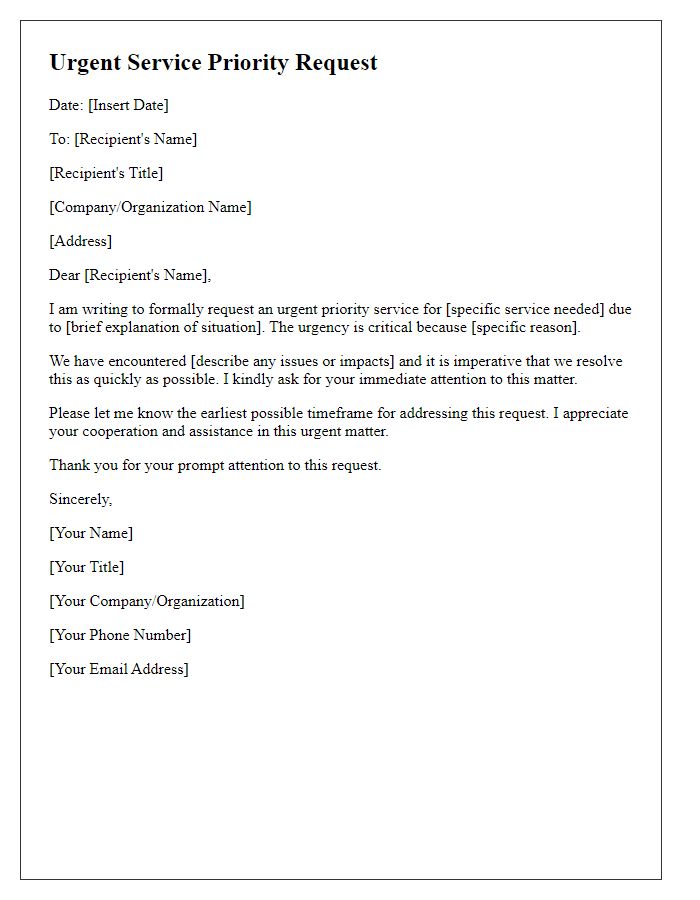 Letter template of urgent service priority request