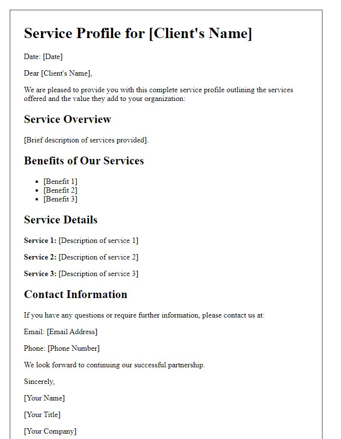 Letter template of complete service profile