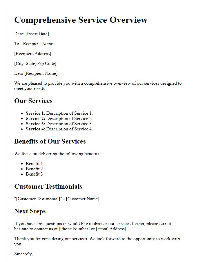 Letter template of comprehensive service overview