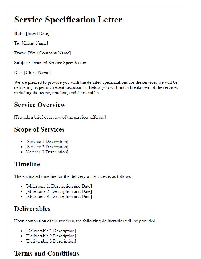 Letter template of detailed service specification