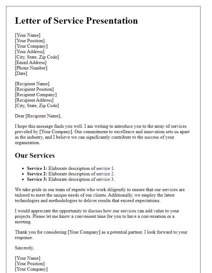 Letter template of elaborate service presentation