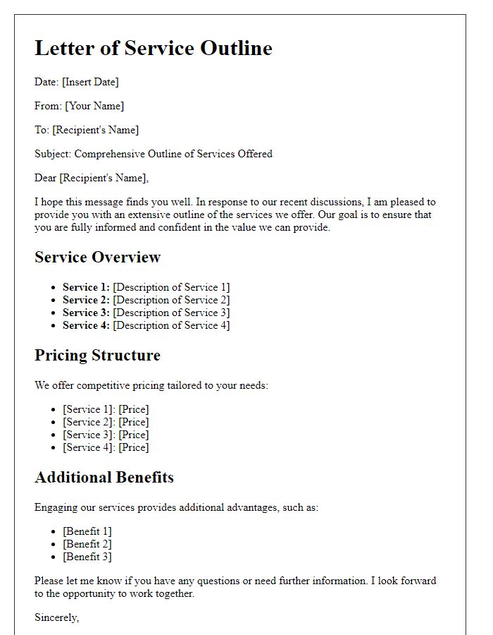 Letter template of extensive service outline