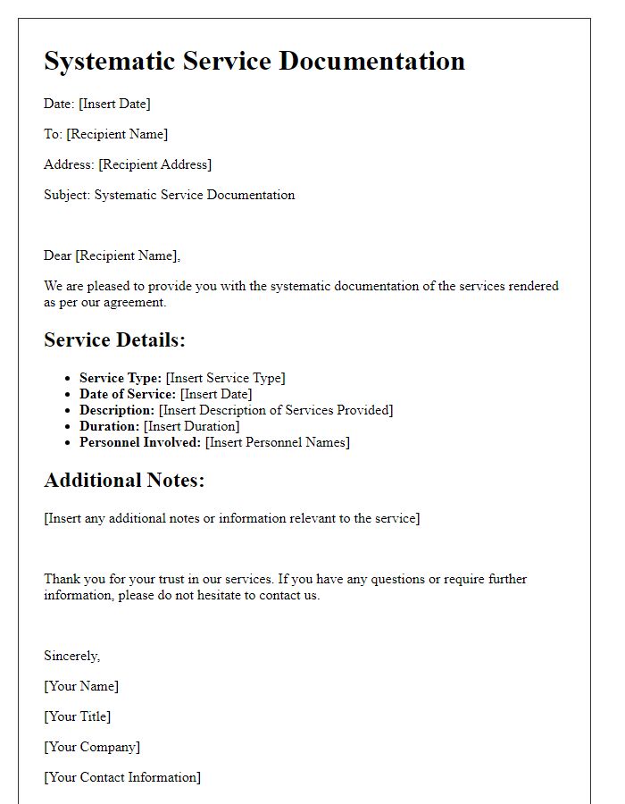 Letter template of systematic service documentation