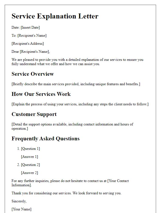 Letter template of thorough service explanation