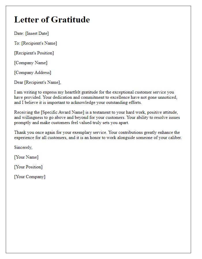 Letter template of gratitude for exceptional customer service award