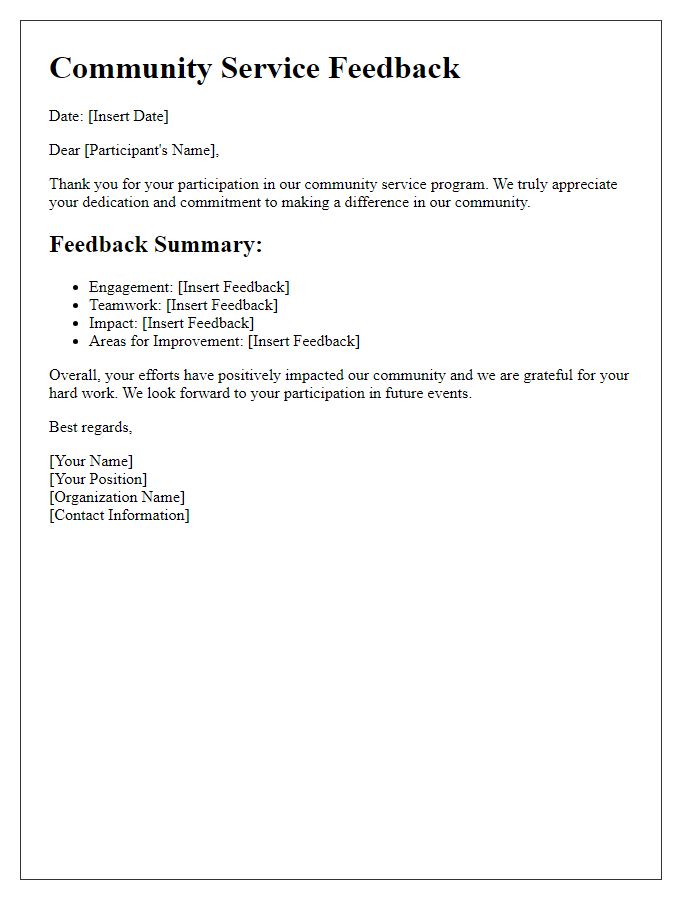 Letter template of community service feedback for participants