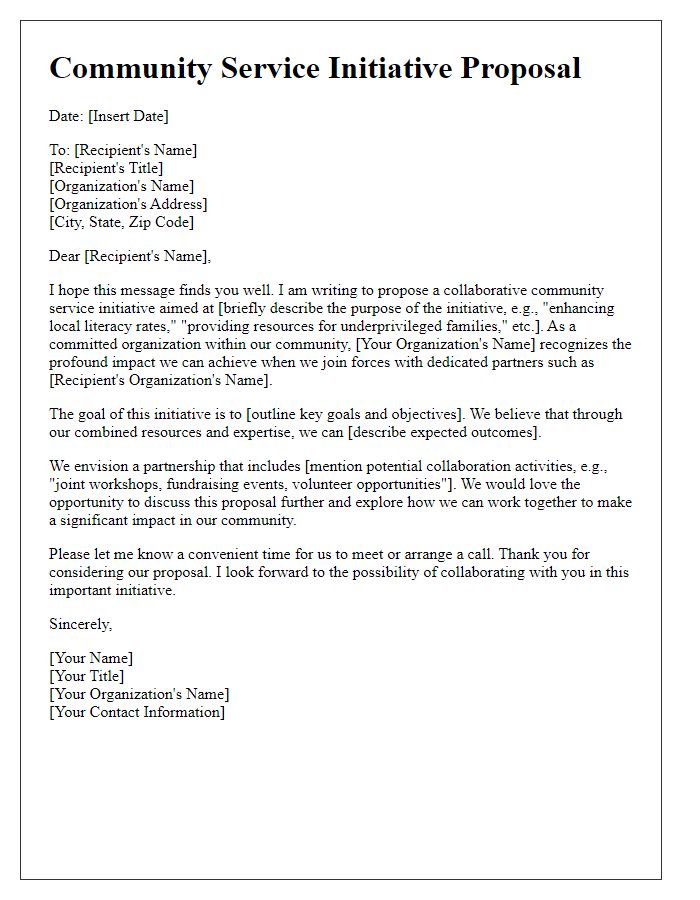 Letter template of community service initiative for non-profit organizations