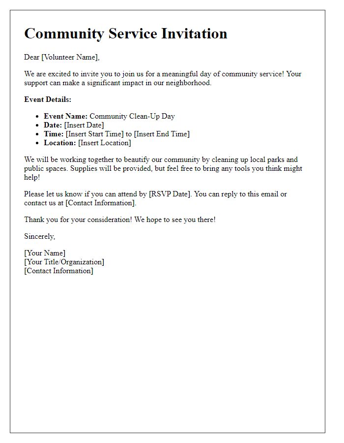 Letter template of community service invitation for volunteers