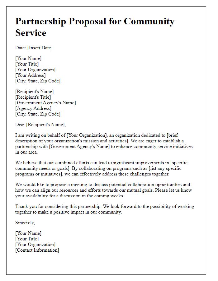 Letter template of community service partnership with government agencies