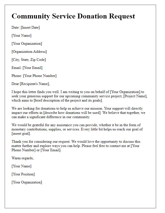 Letter template of community service request for donations