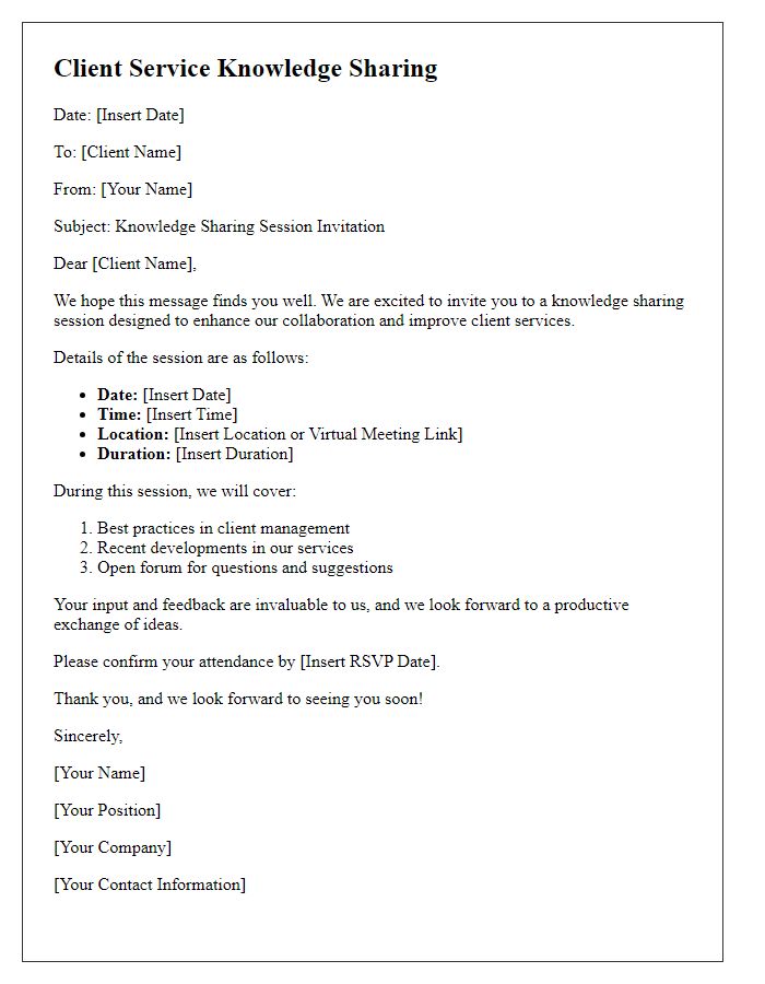 Letter template of client service knowledge sharing