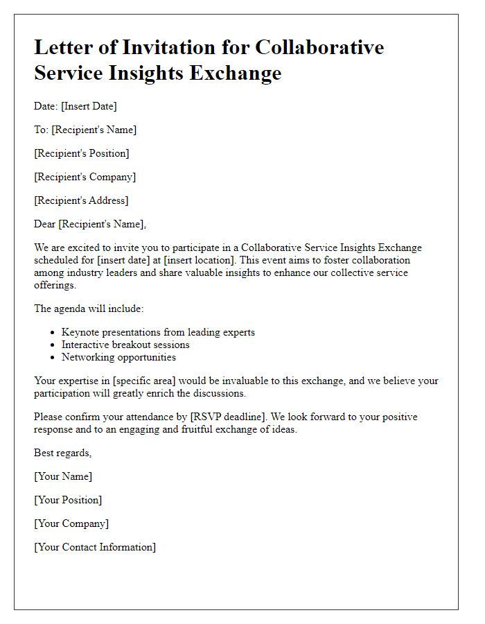 Letter template of collaborative service insights exchange