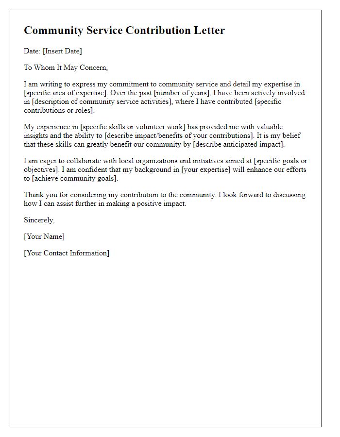 Letter template of community service expertise contribution