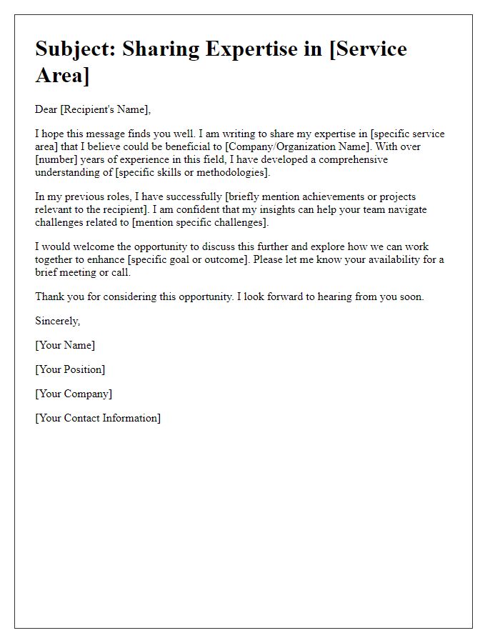 Letter template of professional service expertise sharing