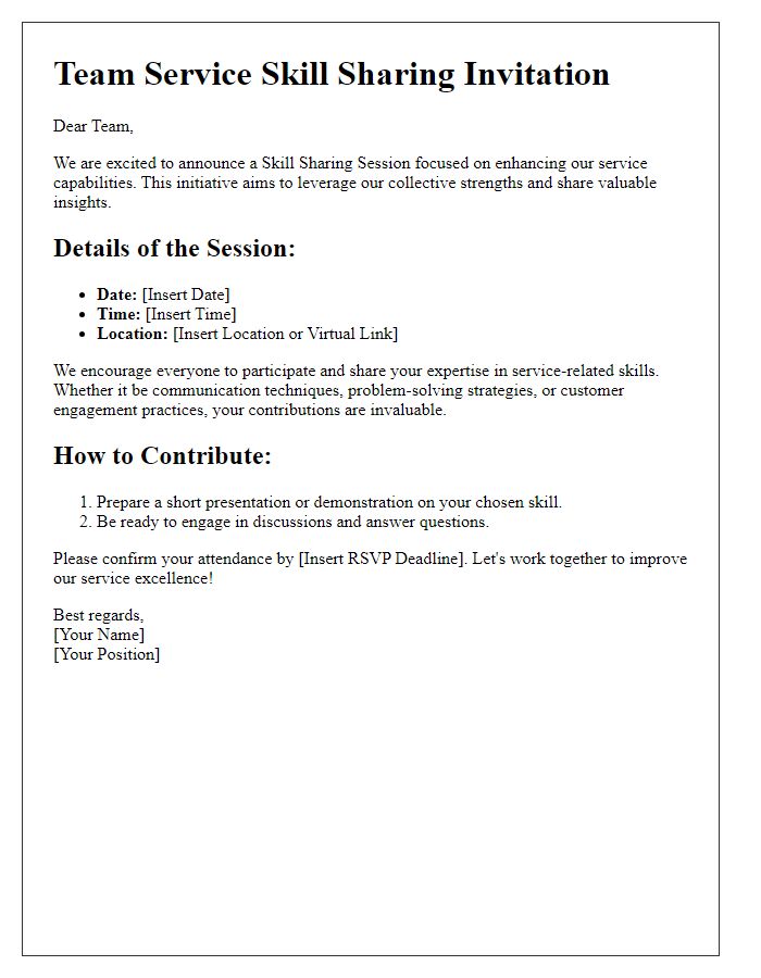 Letter template of team service skill sharing