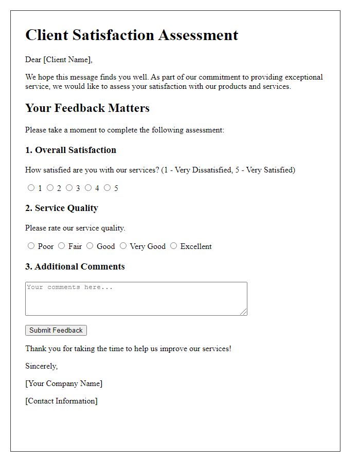 Letter template of client satisfaction assessment