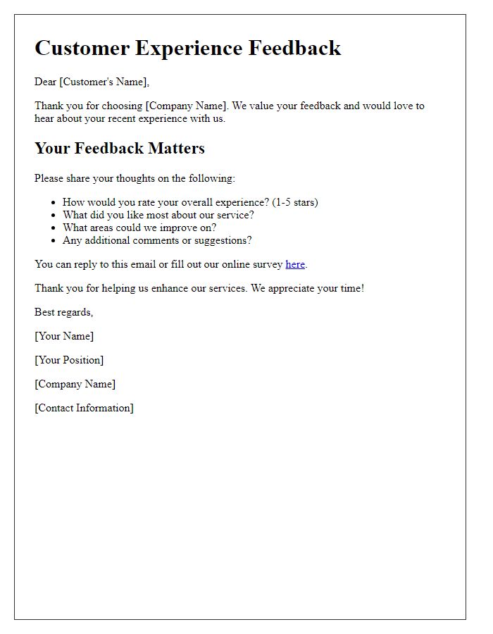 Letter template of customer experience feedback