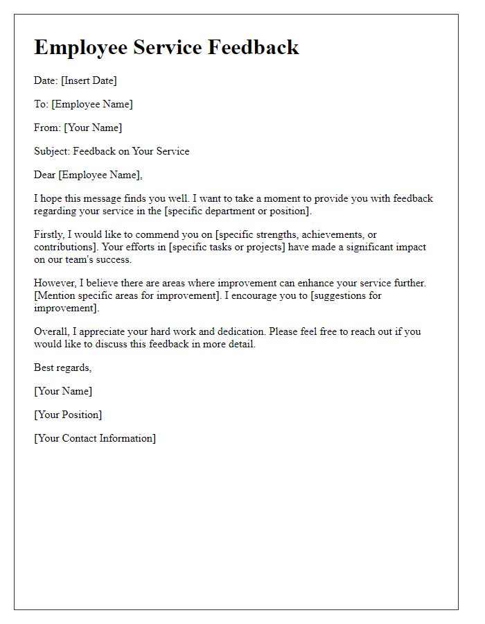 Letter template of employee service feedback