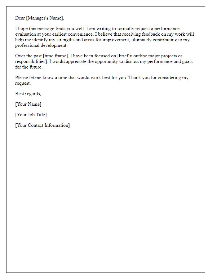 Letter template of performance evaluation request