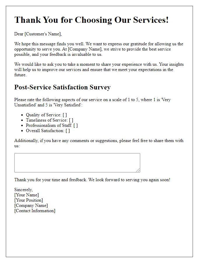 Letter template of post-service satisfaction check