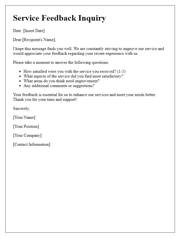 Letter template of service feedback inquiry