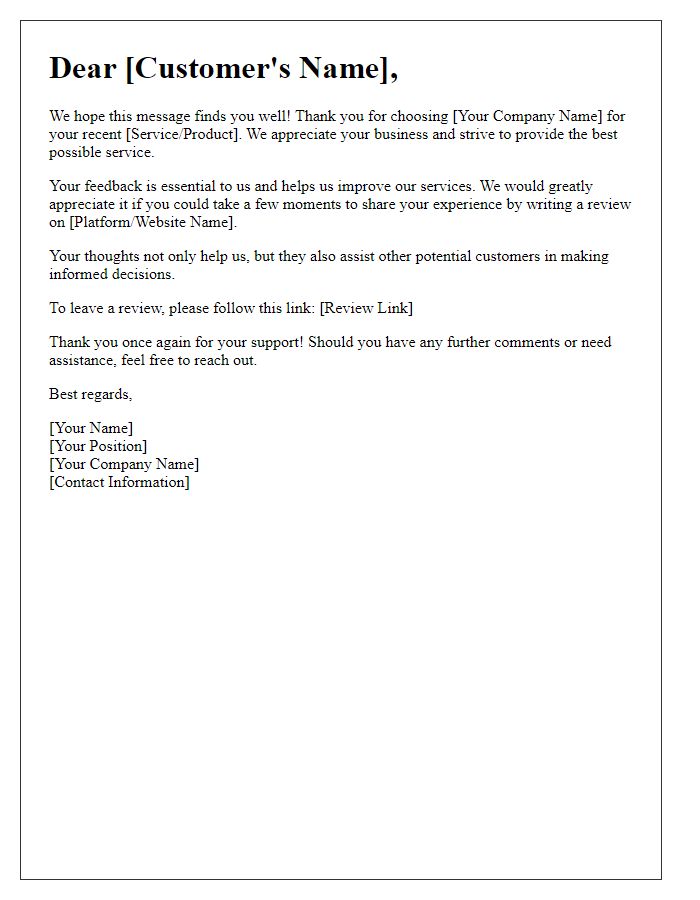 Letter template of service review solicitation