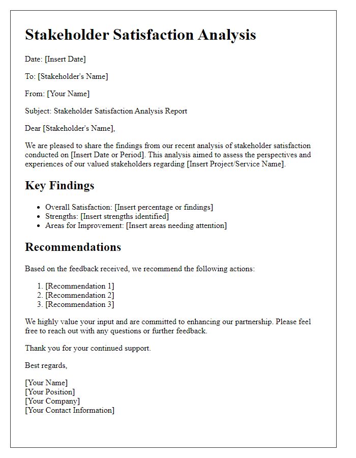 Letter template of stakeholder satisfaction analysis