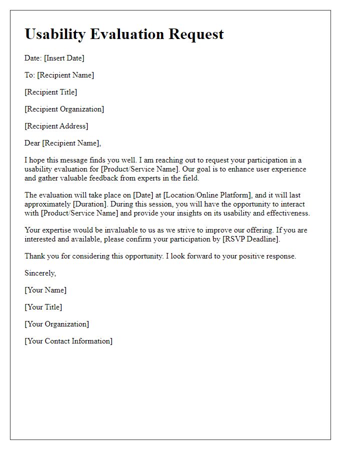 Letter template of usability evaluation request