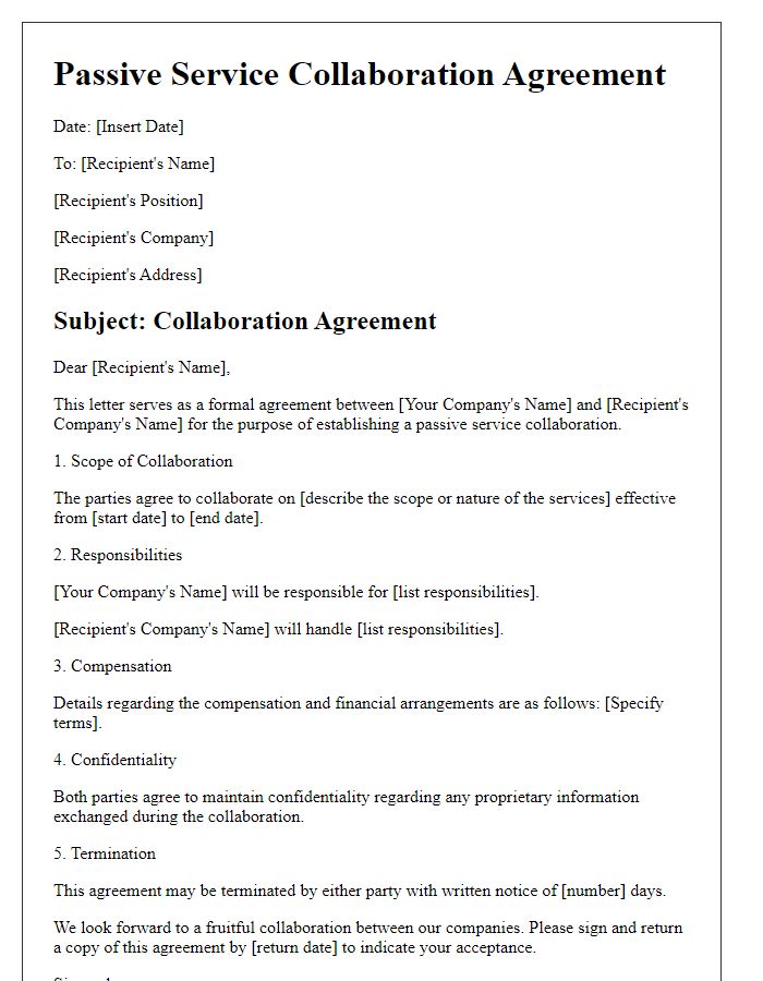 Letter template of Passive Service Collaboration Agreement