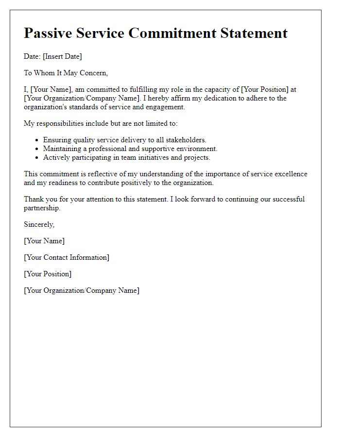 Letter template of Passive Service Commitment Statement