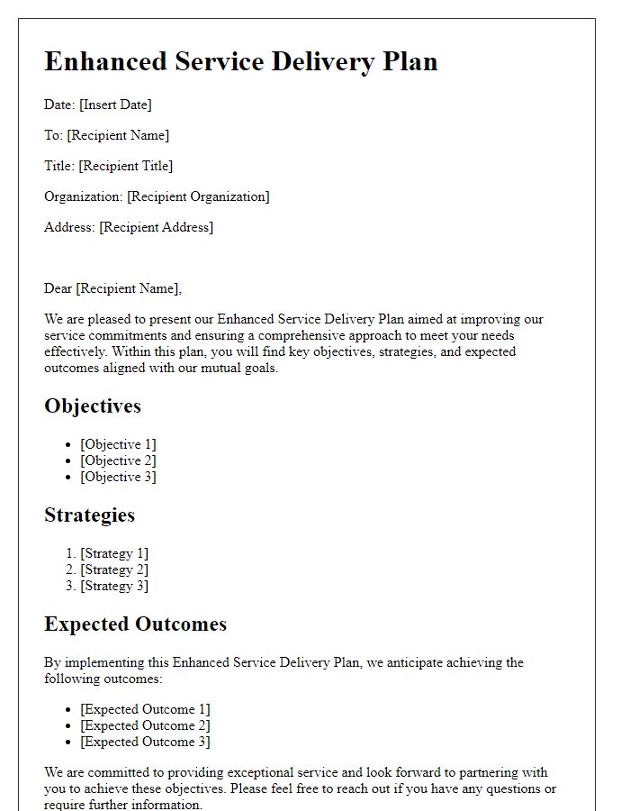 Letter template of enhanced service delivery plan