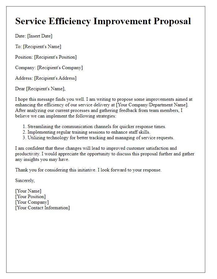 Letter template of service efficiency improvement