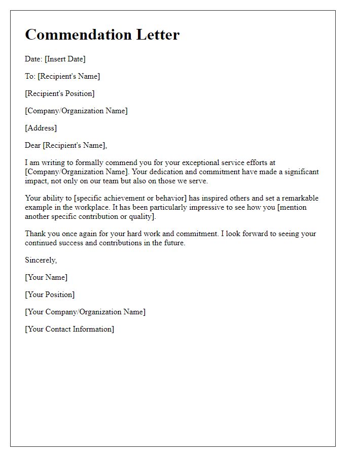 Letter template of commending service efforts