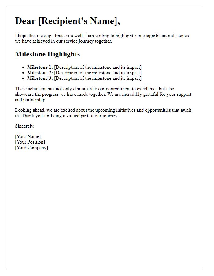 Letter template of highlighting service milestones