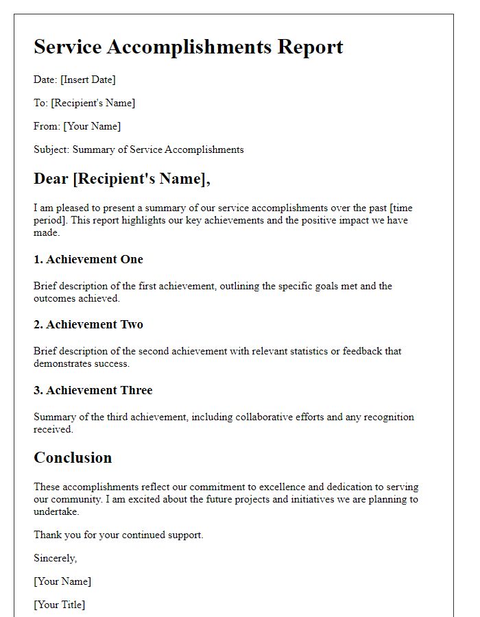 Letter template of outlining service accomplishments