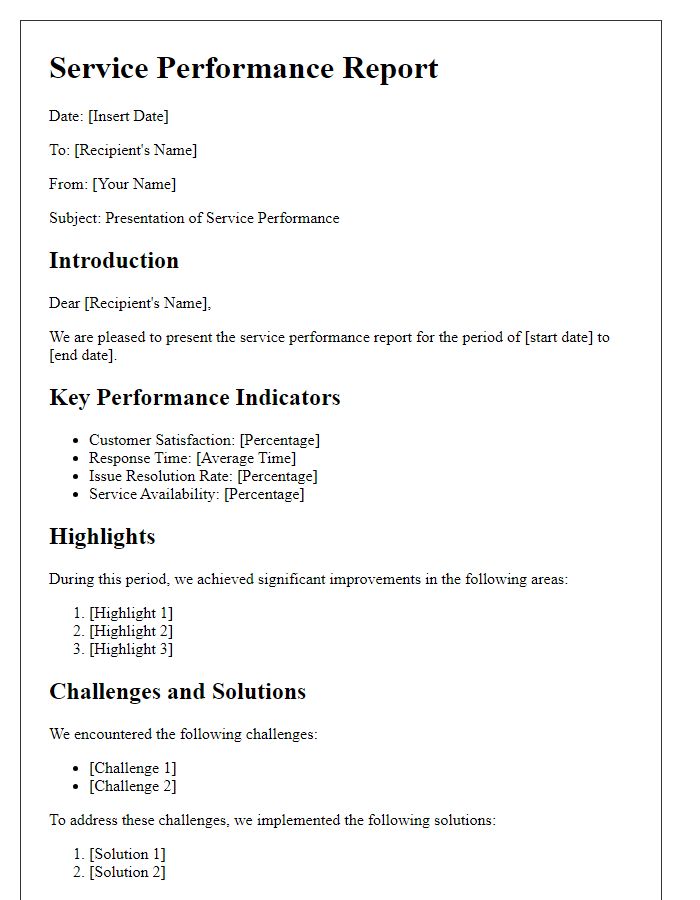 Letter template of presenting service performance