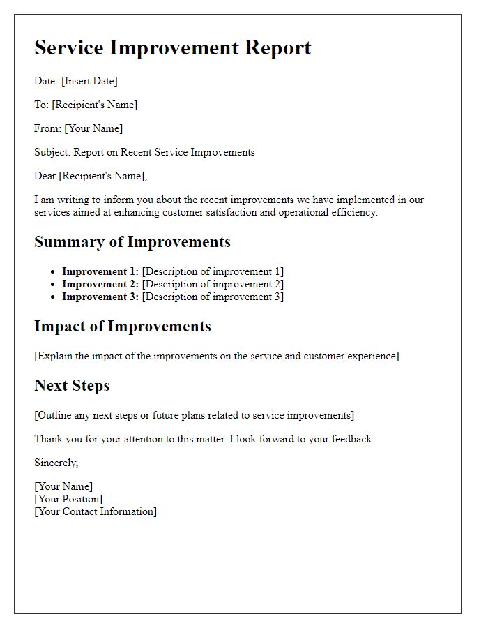 Letter template of reporting service improvements