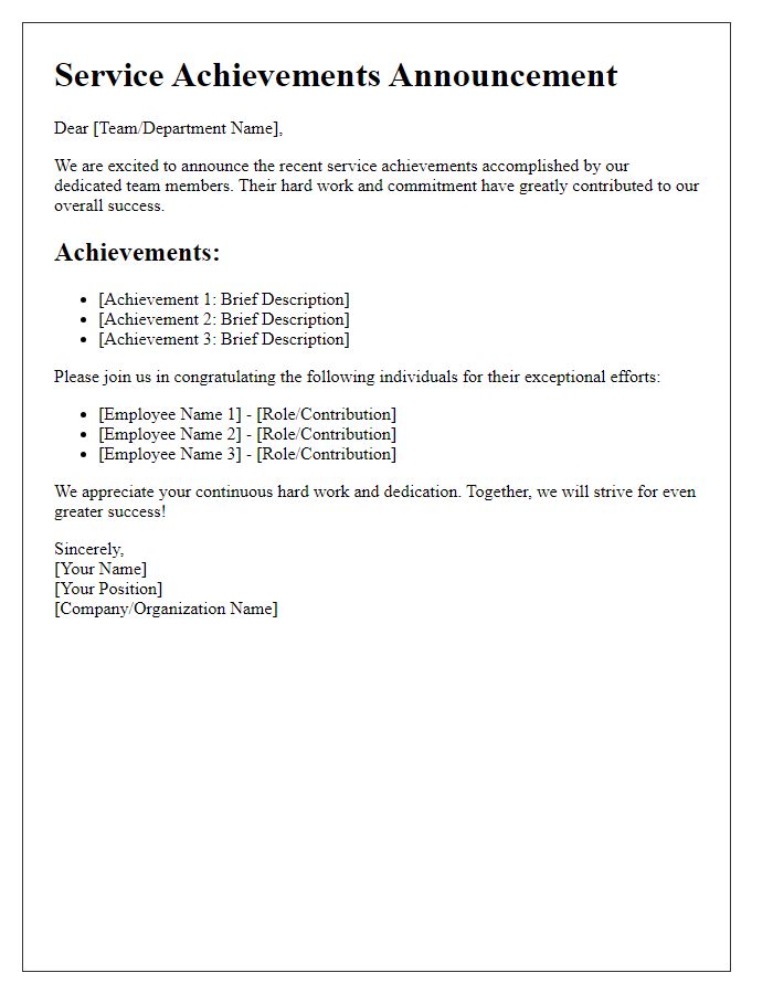 Letter template of service achievements announcement