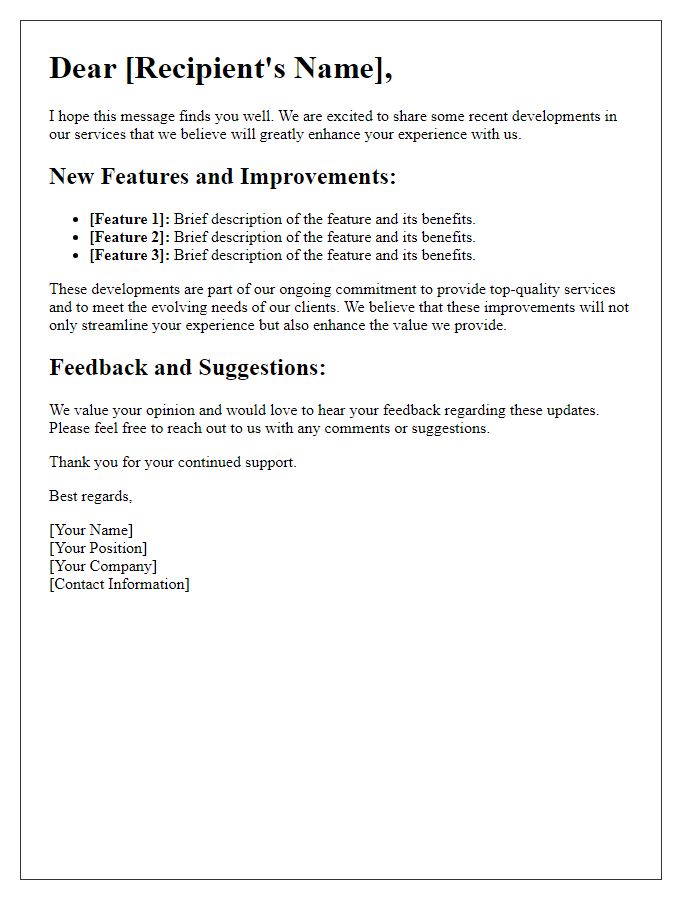 Letter template of showcasing service developments