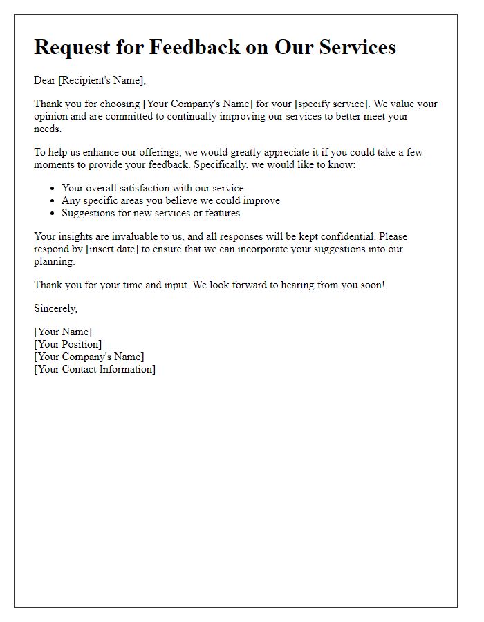 Letter template of feedback request for service improvement.