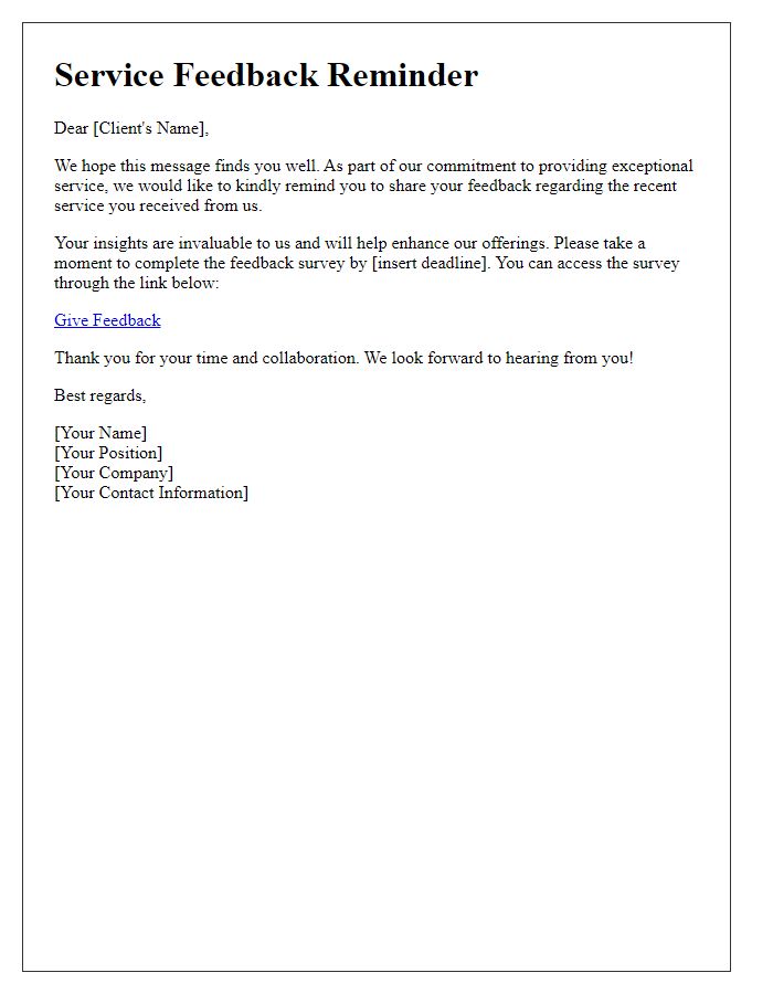 Letter template of periodic service feedback reminder.