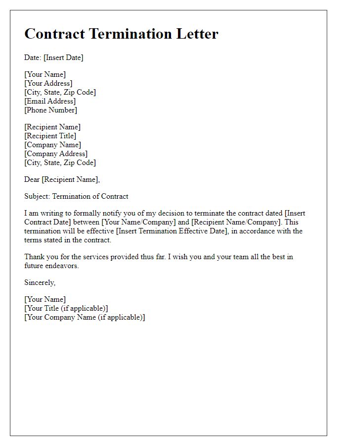 Letter template of contract termination letter