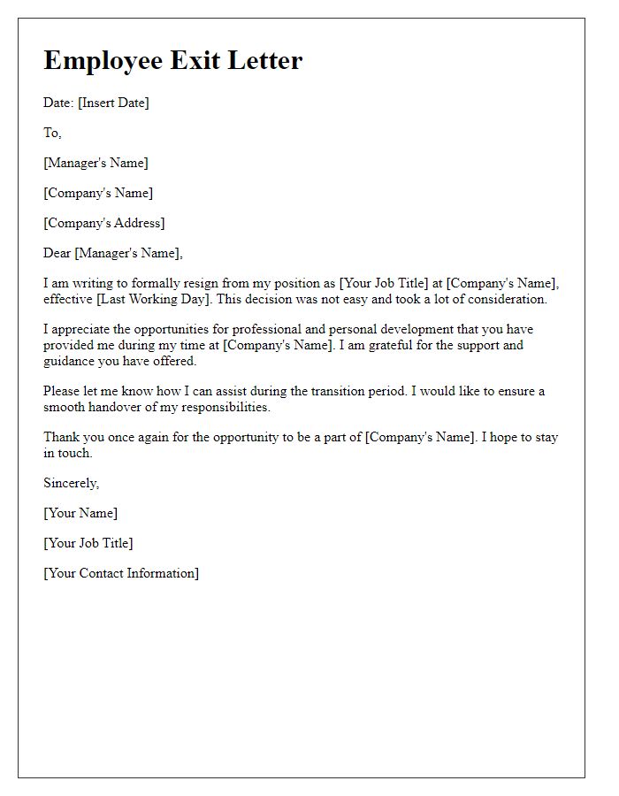 Letter template of employee exit letter