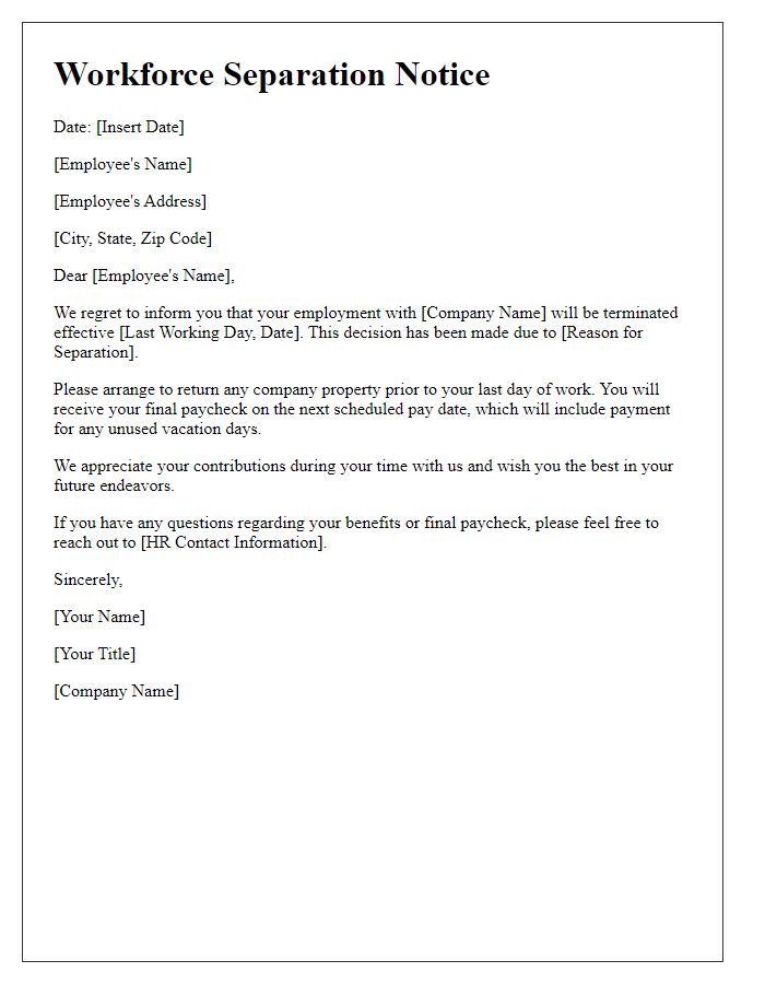 Letter template of workforce separation notice