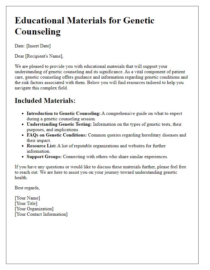 Letter template of educational materials for genetic counseling