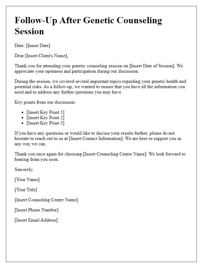 Letter template of follow-up after genetic counseling session