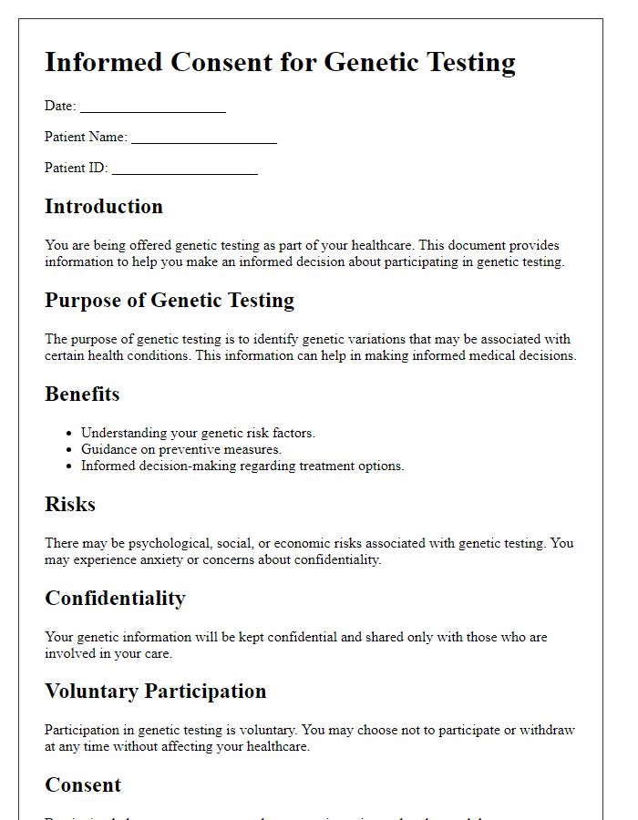 Letter template of informed consent for genetic testing in counseling