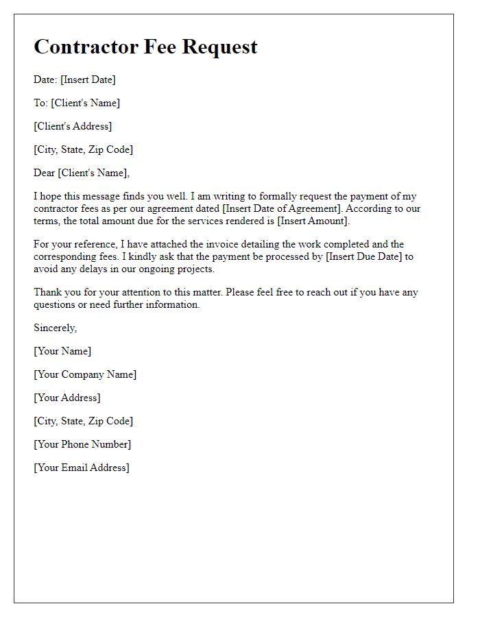 Letter template of contractor fee request