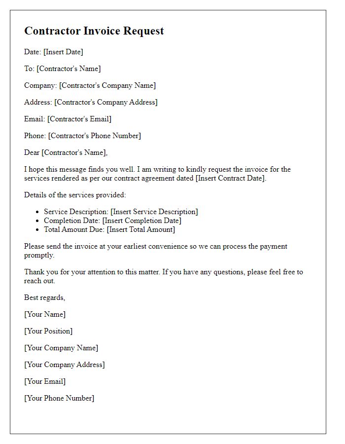 Letter template of contractor invoice request