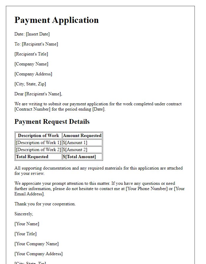 Letter template of contractor payment application